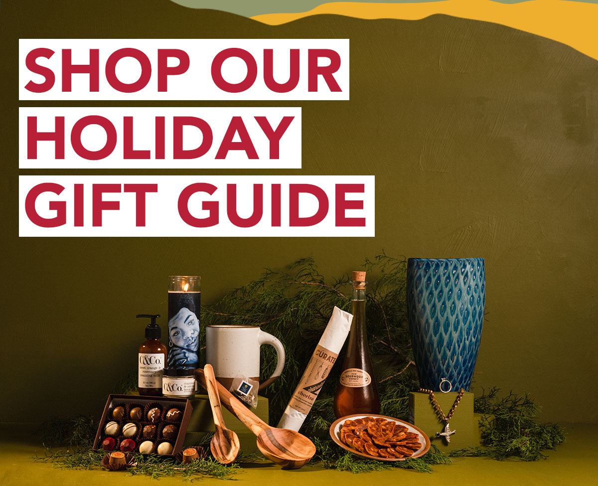 A collection of gifts. A headline reads: Shop Our Holiday Guide.