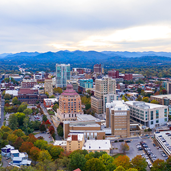 An aerial view of Asheville.