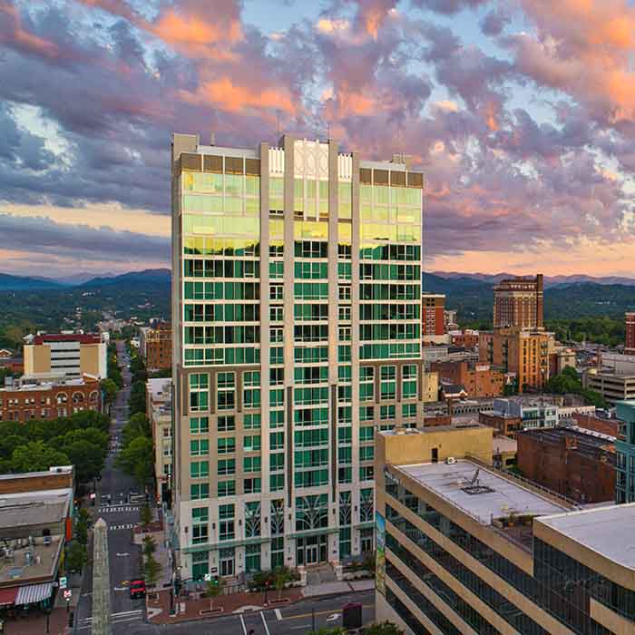 An aerial view of Asheville.