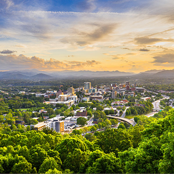 An aerial view of Asheville.