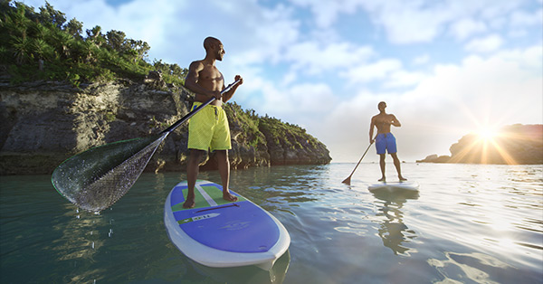 Two men paddleboarding.