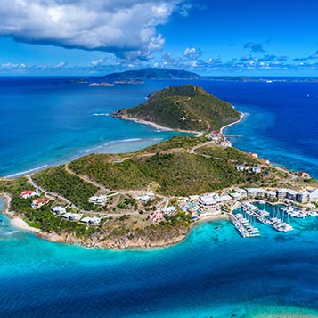 An arial view of an island in the BVI.