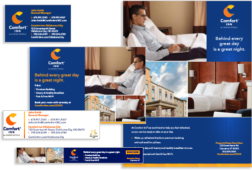 Collage of Cambria Hotels marketing materials.