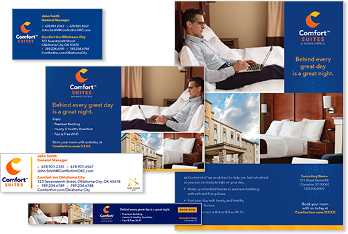 Collage of Cambria Hotels marketing materials.
