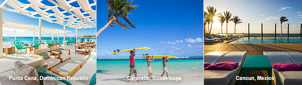 Punta Cana, Dominican Republic. Caravelle, Guadeloupe. Sanya, China