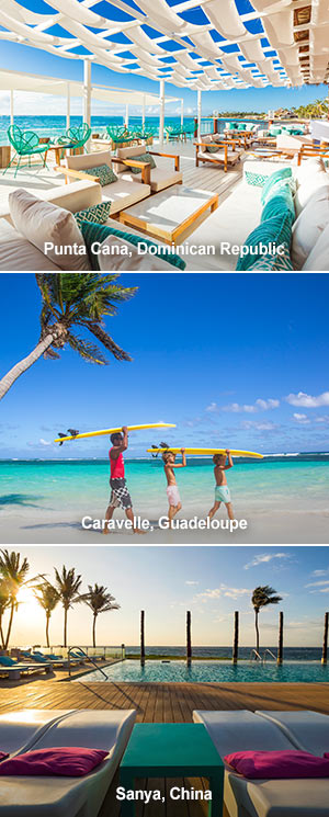 Punta Cana, Dominican Republic. Caravelle, Guadeloupe. Sanya, China
