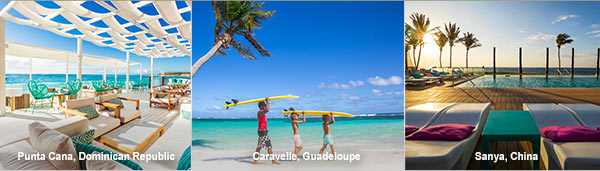 Punta Cana, Dominican Republic. Caravelle, Guadeloupe. Sanya, China