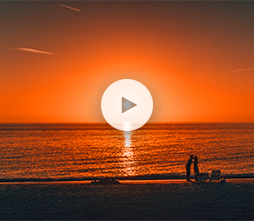 Sunset aerial image of an island and the ocean