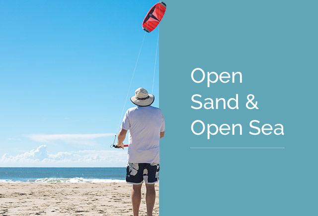 Open sand and open sea. 