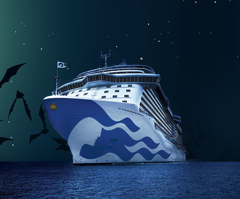 Halloween graphic of a ship at sea