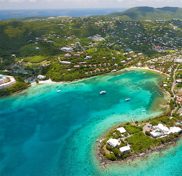 Aerial shot of St. Thomas, U.S. Virgin Islands
