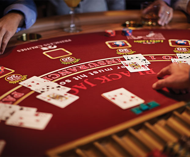 A close-up of a blackjack table