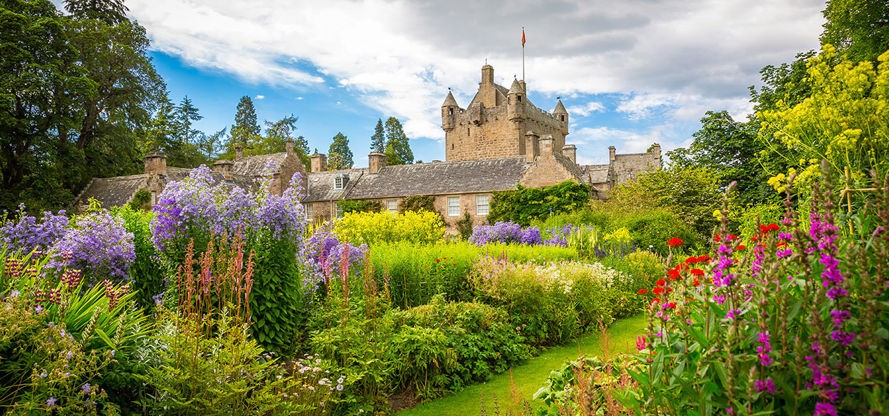 A castle surrounded by a garden