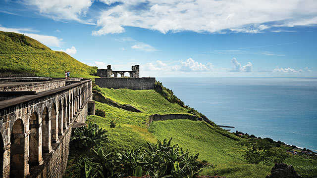 Architectural ruins on the coast of St. Kitts. Click here to book.