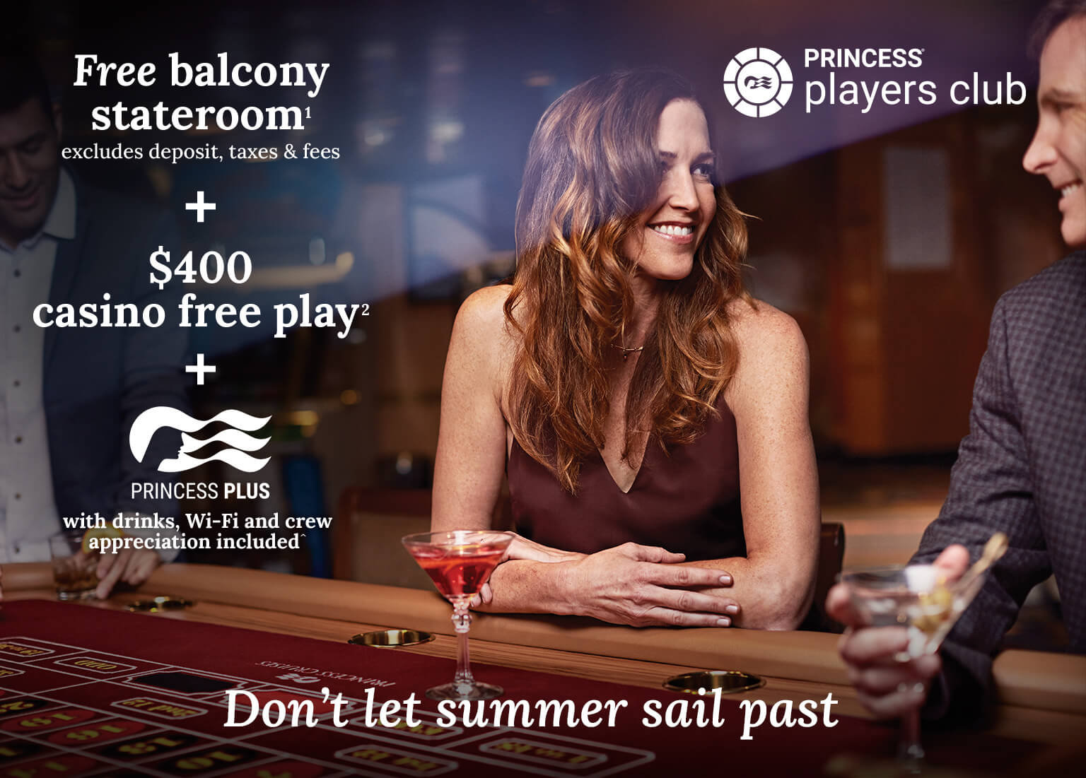 Free balcony stateroom + $400 casino free play + Princess Plus included. Click here to book.