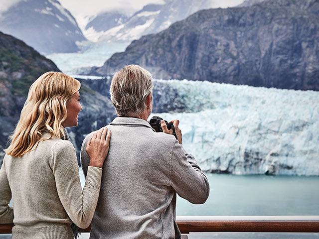 A couple views glaciers from the ship deck. Click here to book.