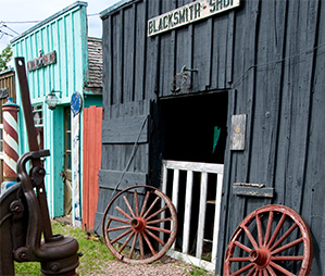 An old time blacksmithing shop's storefront.