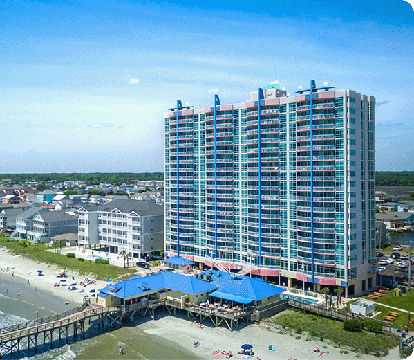 Aerial photo of the resort and pier.