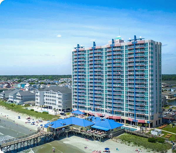 Aerial photo of the resort and pier.
