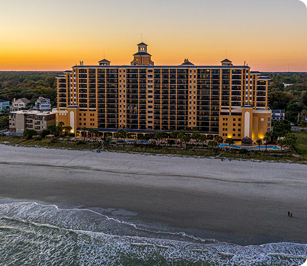 Aerial view of the resort at sunset.